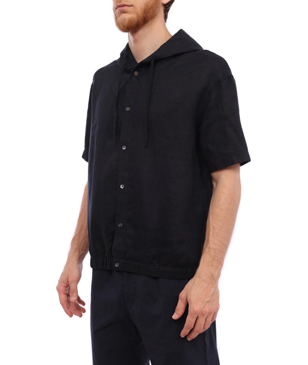 EMPORIO ARMANI Темно-синяя льняная кэжуал рубашка, фото 3