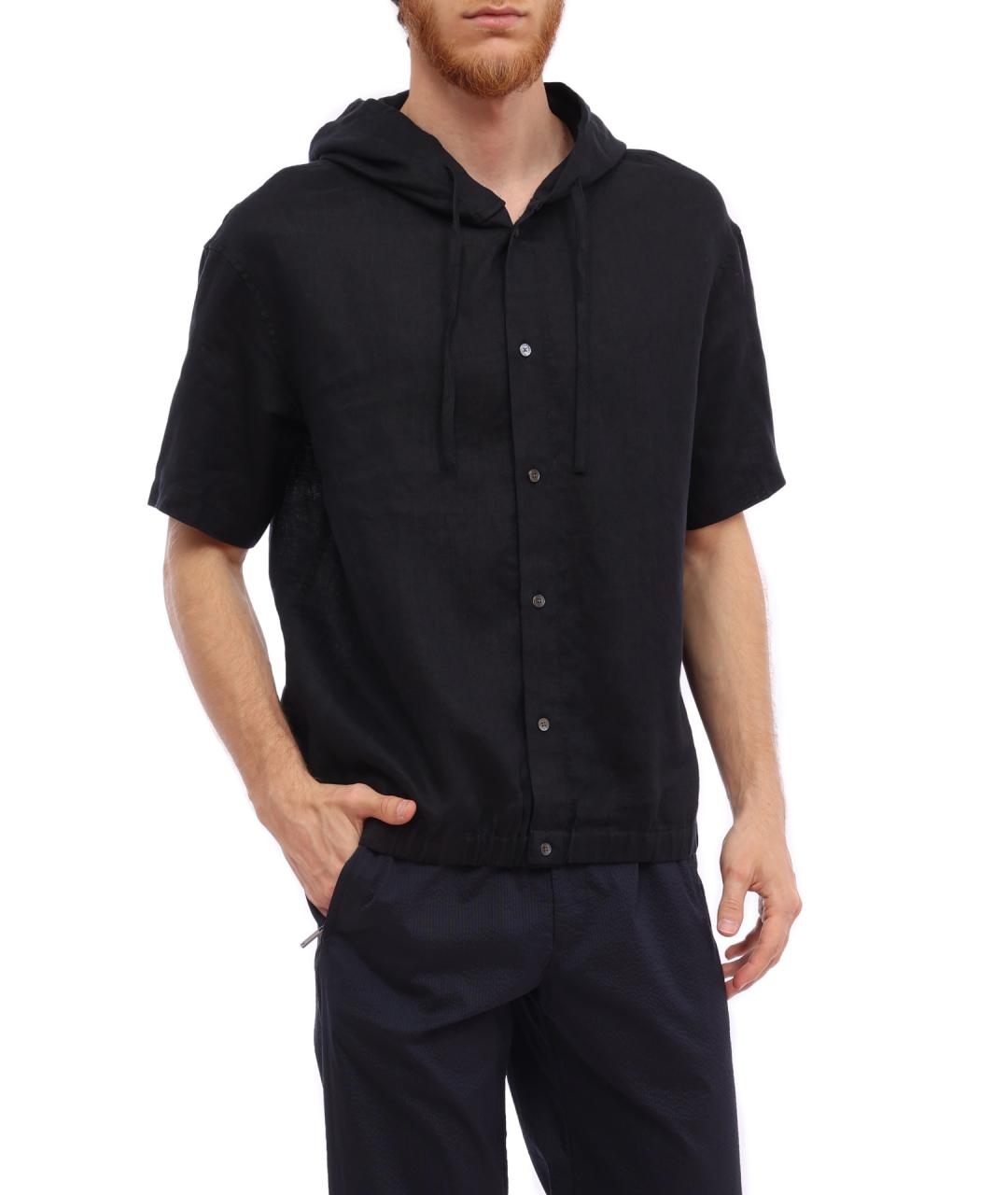 EMPORIO ARMANI Темно-синяя льняная кэжуал рубашка, фото 1