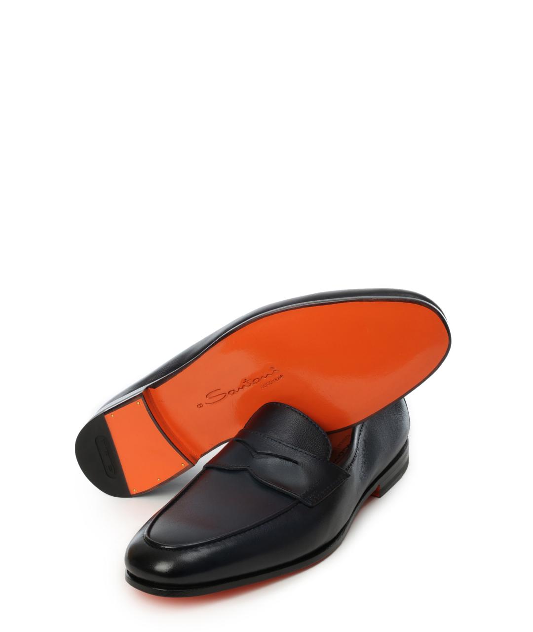 SANTONI Синие кожаные лоферы, фото 5