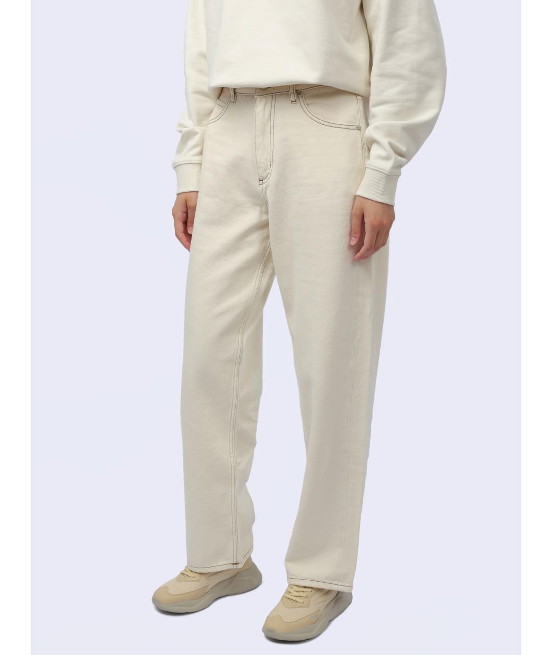 HUGO Белые хлопковые прямые джинсы, фото 3