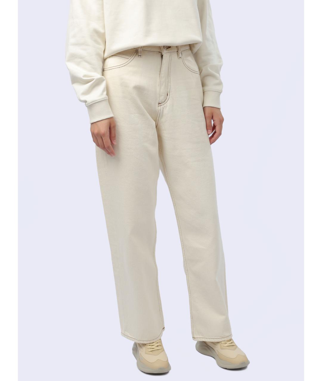 HUGO Белые хлопковые прямые джинсы, фото 4