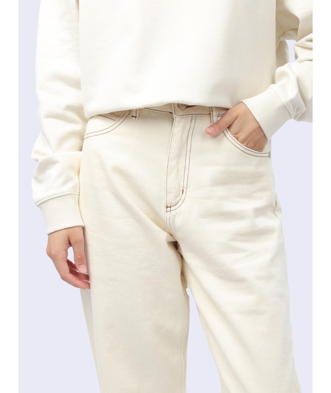 HUGO Белые хлопковые прямые джинсы, фото 5