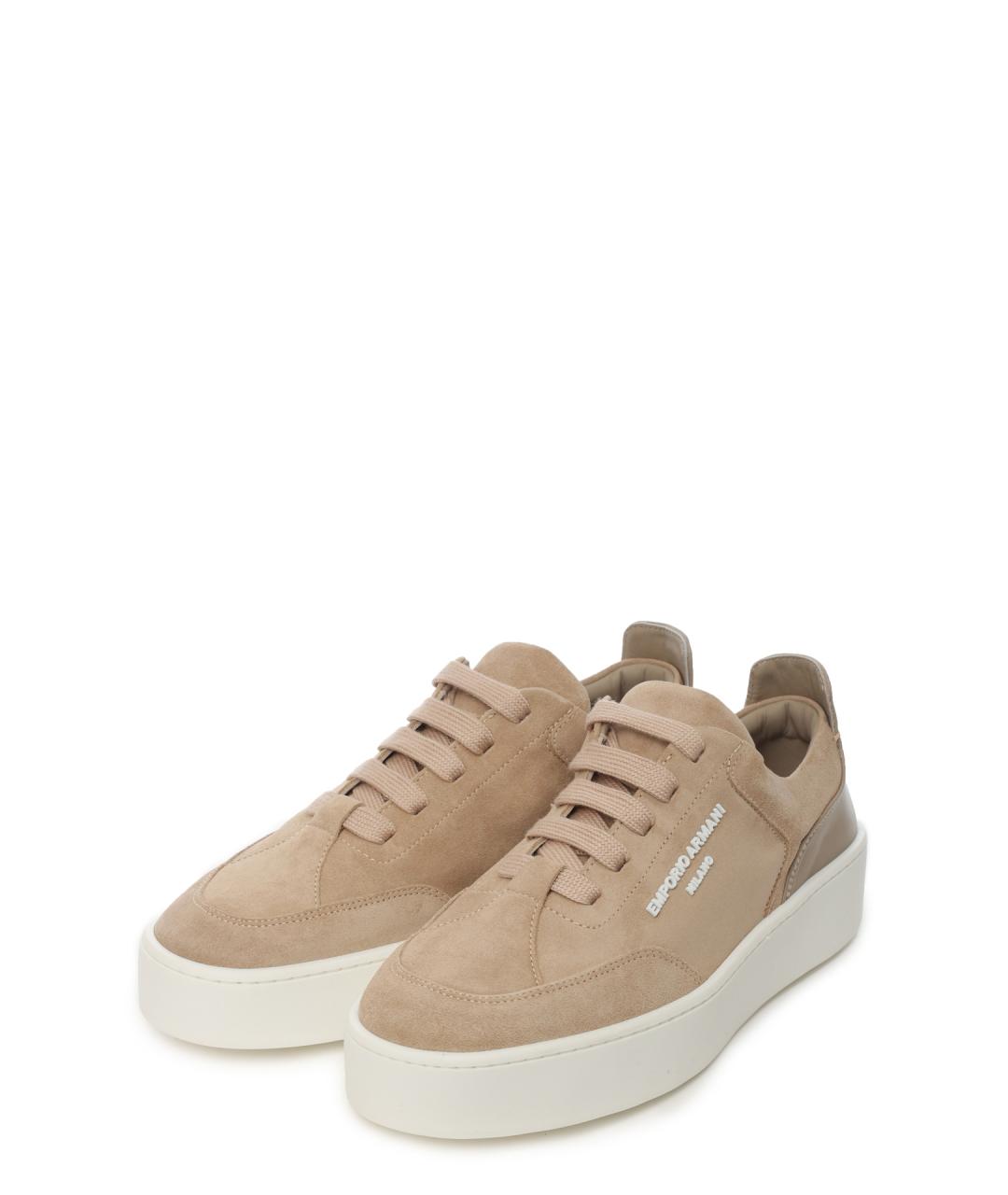 EMPORIO ARMANI Бежевые замшевые кеды, фото 2