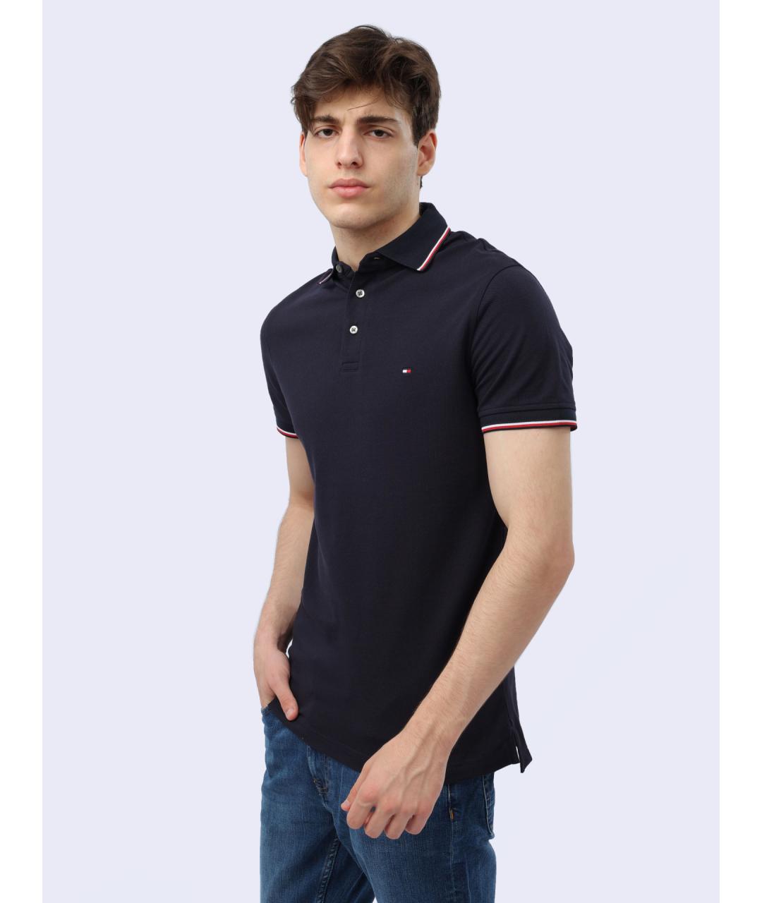 TOMMY HILFIGER Синее хлопковое поло с коротким рукавом, фото 4