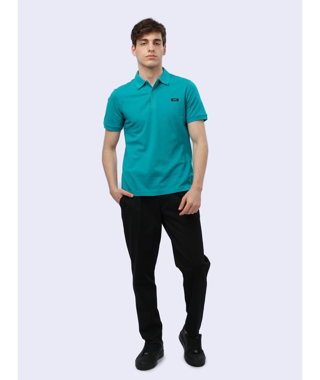 CALVIN KLEIN Бирюзовое хлопковое поло с коротким рукавом, фото 2