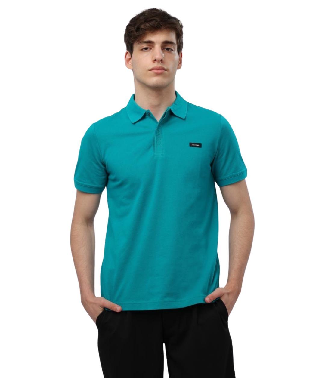 CALVIN KLEIN Бирюзовое хлопковое поло с коротким рукавом, фото 1