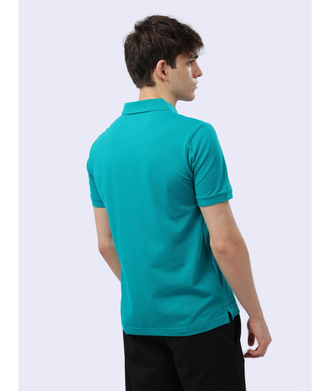 CALVIN KLEIN Бирюзовое хлопковое поло с коротким рукавом, фото 6