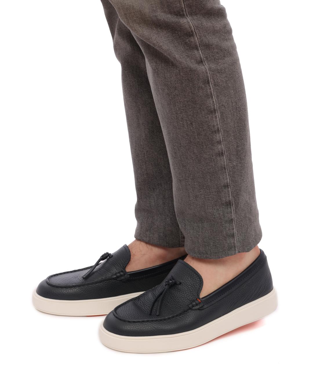 SANTONI Черные кожаные слипоны, фото 7