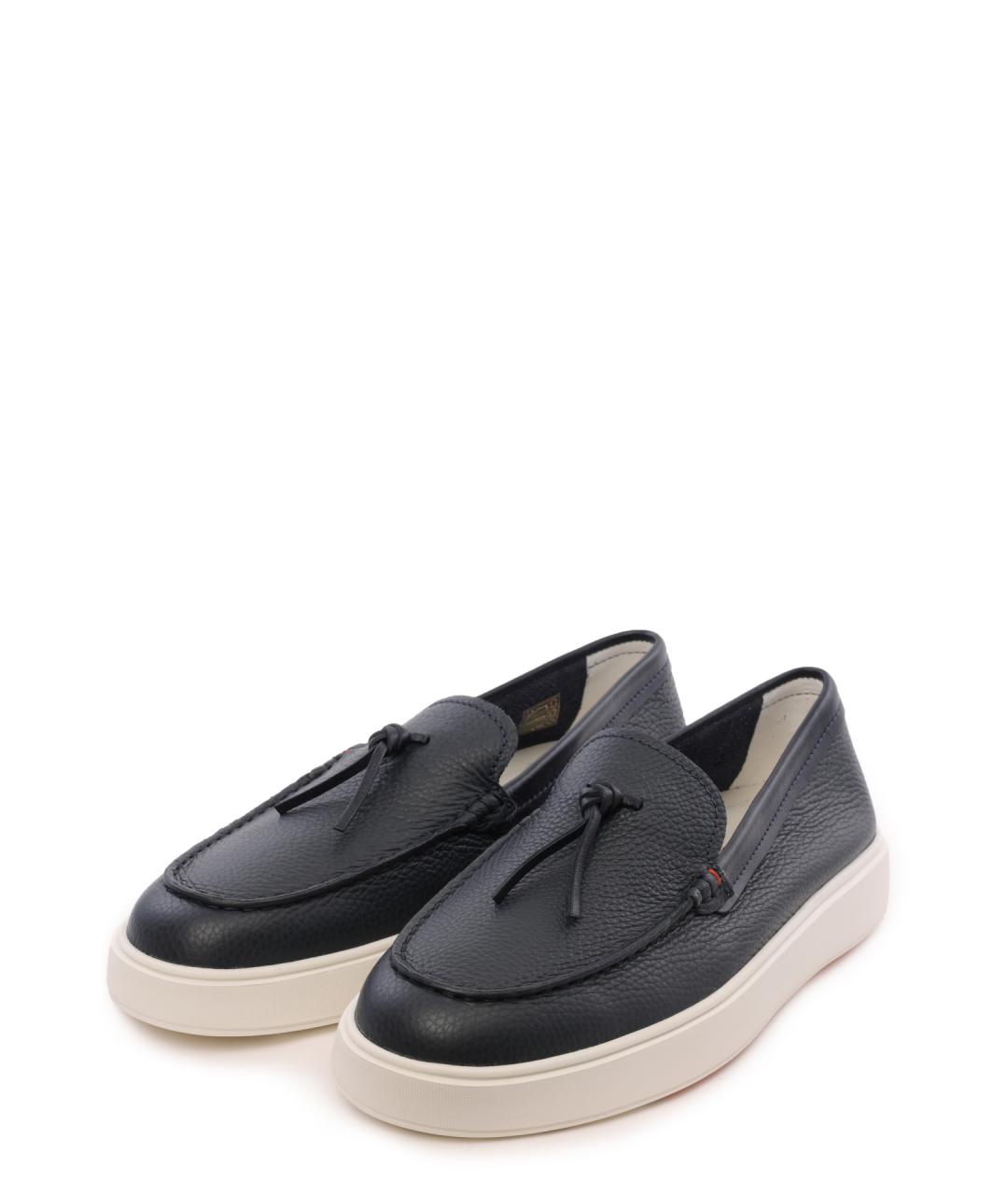 SANTONI Черные кожаные слипоны, фото 2