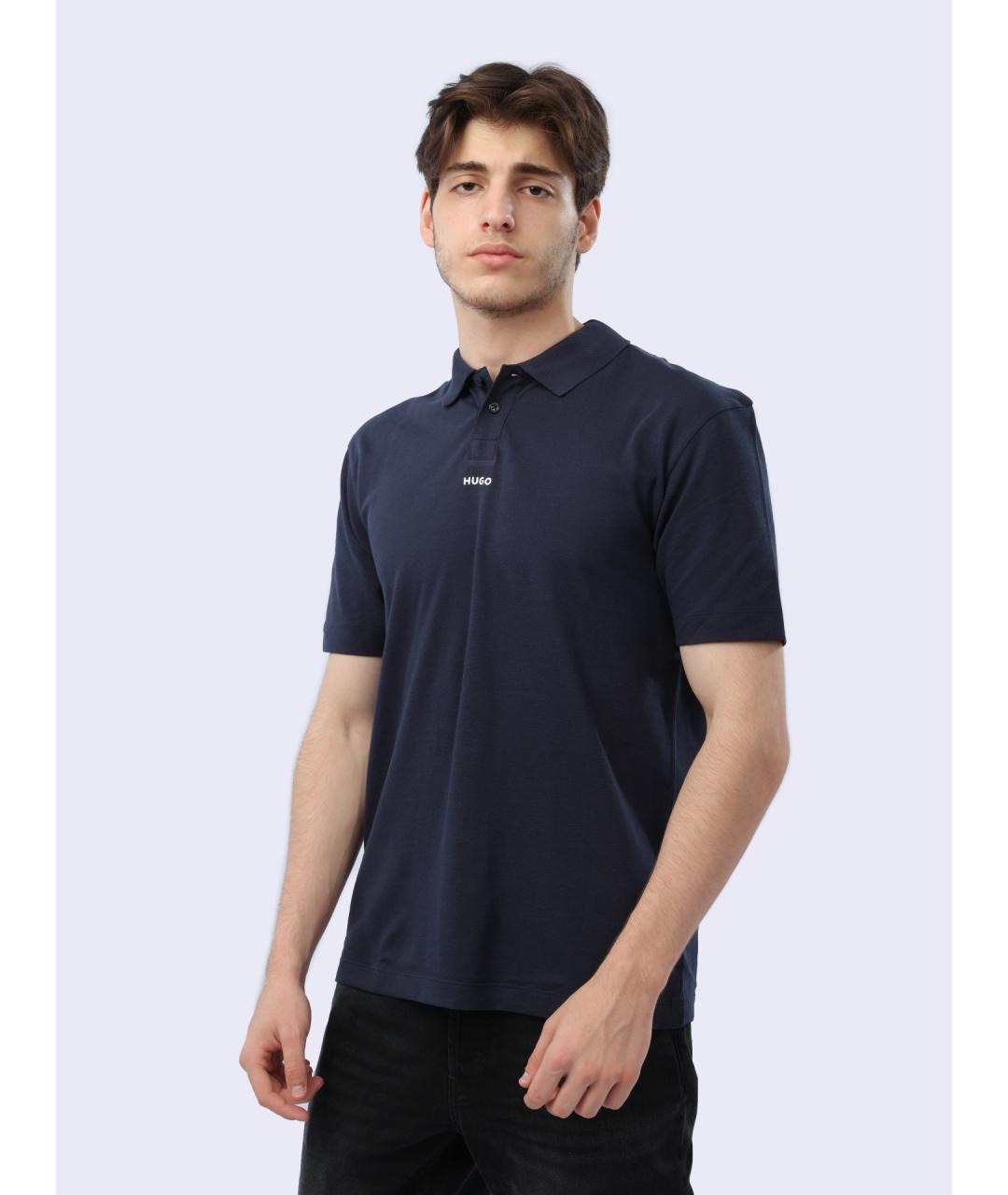 HUGO Синее хлопковое поло с коротким рукавом, фото 3
