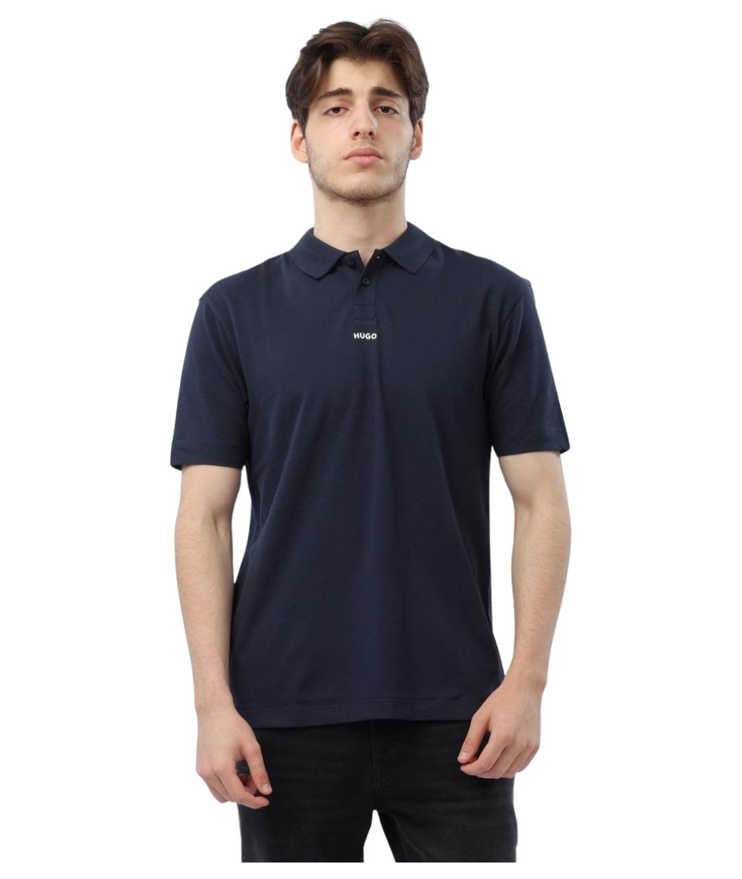 HUGO Синее хлопковое поло с коротким рукавом, фото 1