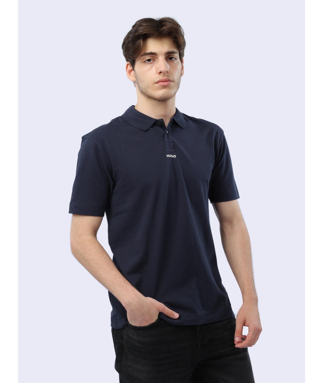 HUGO Синее хлопковое поло с коротким рукавом, фото 4