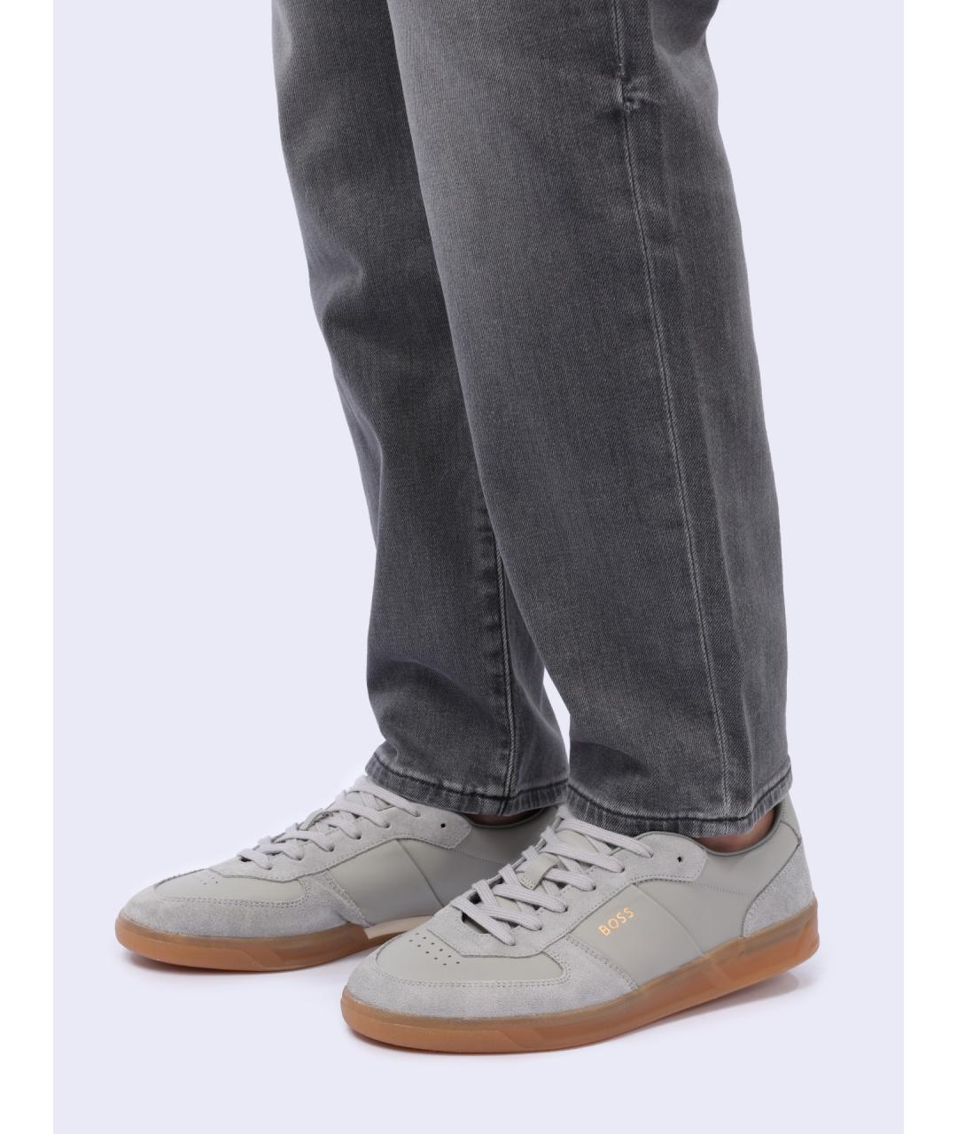HUGO BOSS Серые кожаные низкие кроссовки / кеды, фото 7