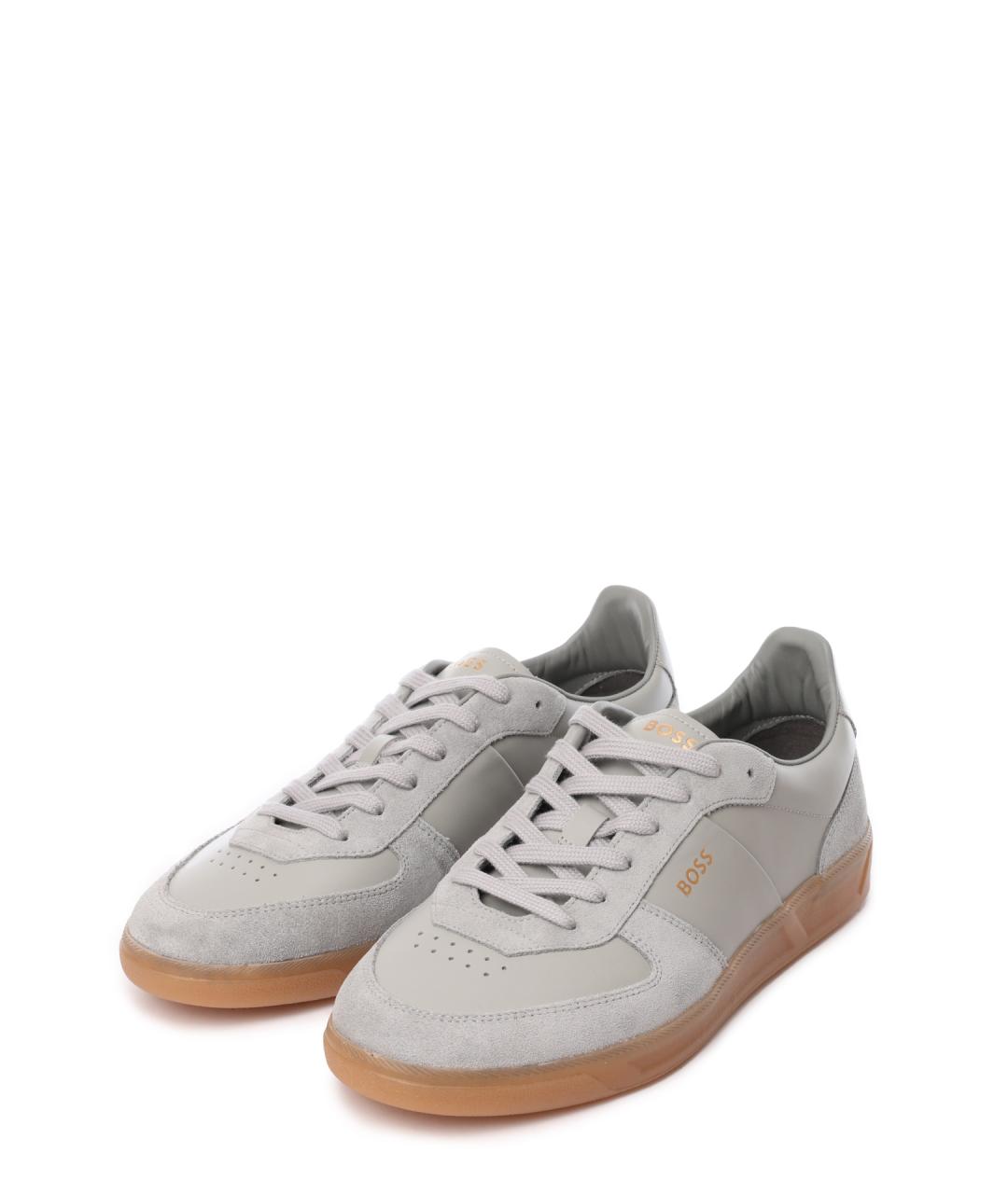 HUGO BOSS Серые кожаные низкие кроссовки / кеды, фото 2