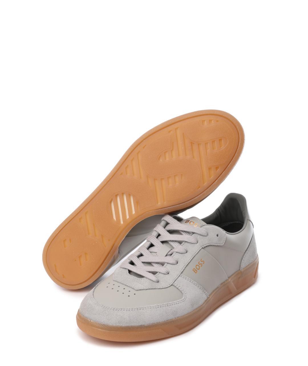 HUGO BOSS Серые кожаные низкие кроссовки / кеды, фото 4