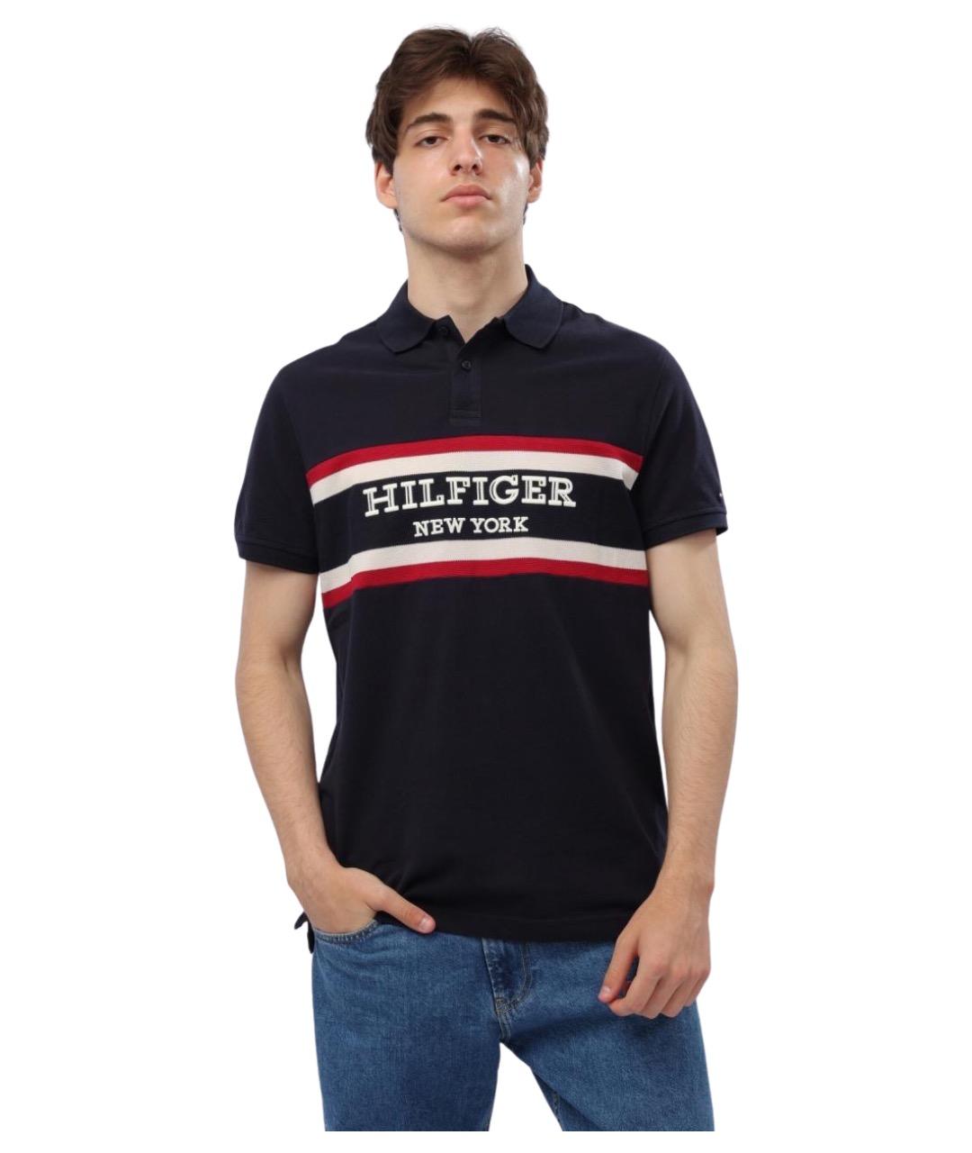 TOMMY HILFIGER Синее хлопковое поло с коротким рукавом, фото 1