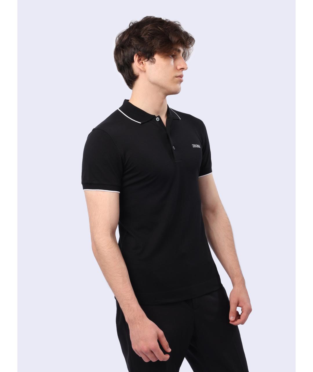 ZEGNA Черное хлопковое поло с коротким рукавом, фото 3