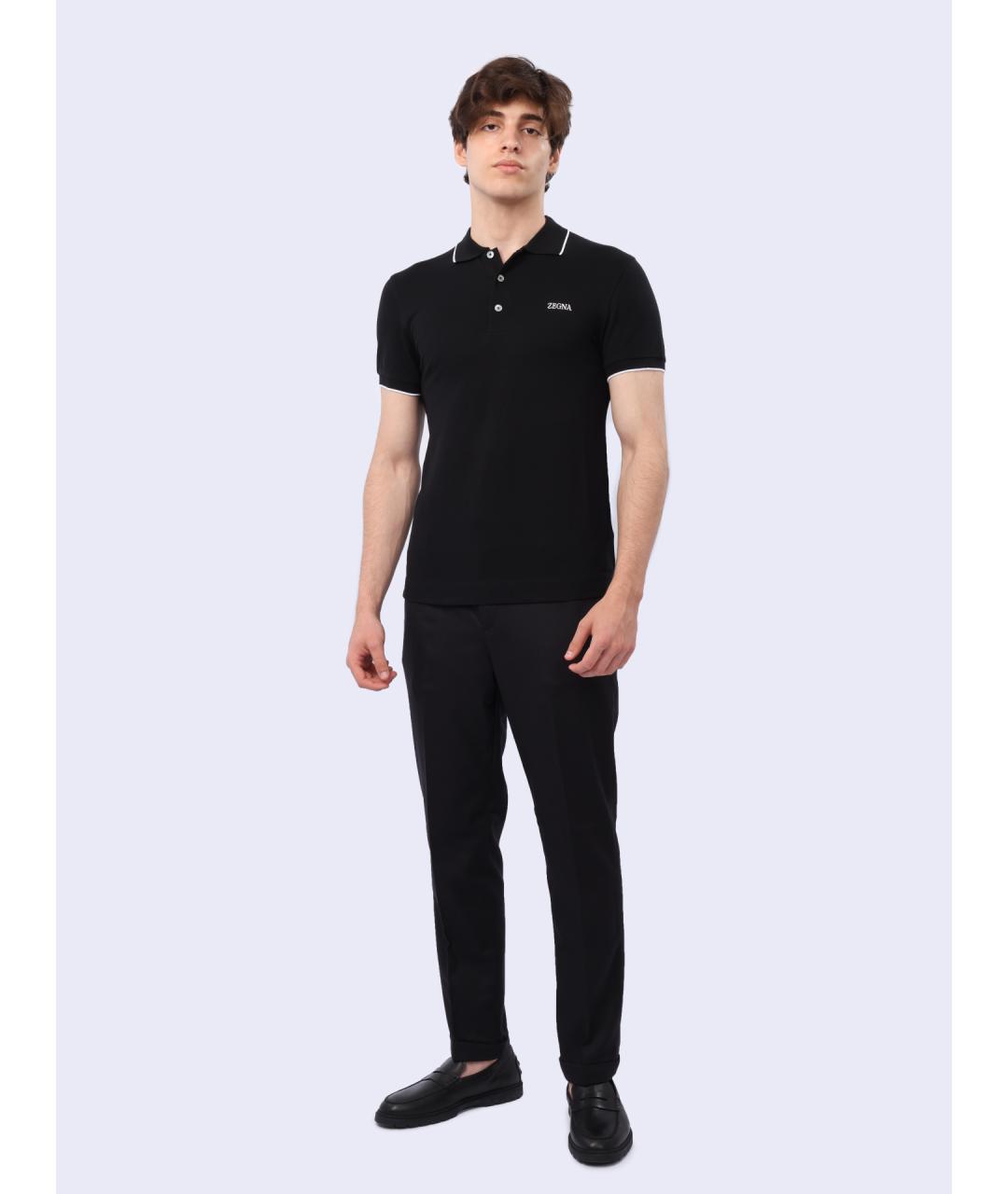 ZEGNA Черное хлопковое поло с коротким рукавом, фото 5