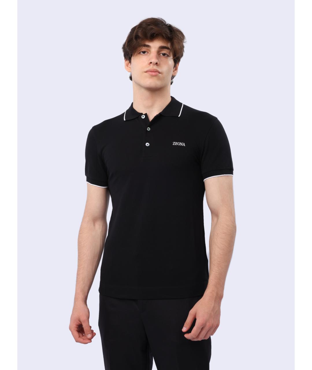 ZEGNA Черное хлопковое поло с коротким рукавом, фото 2