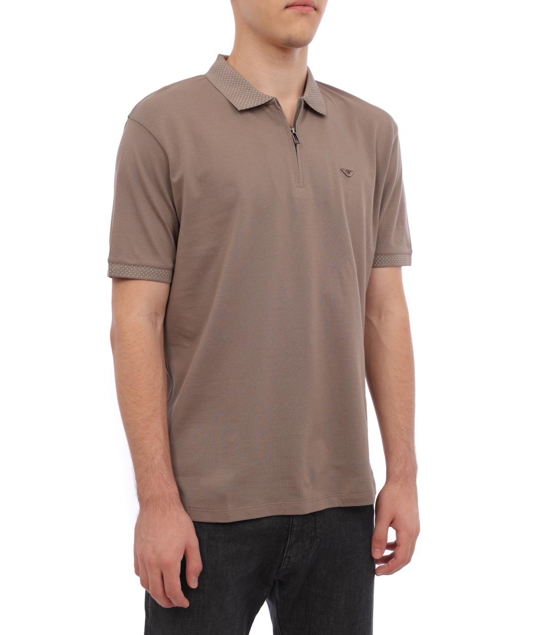 EMPORIO ARMANI Коричневое хлопковое поло с коротким рукавом, фото 4