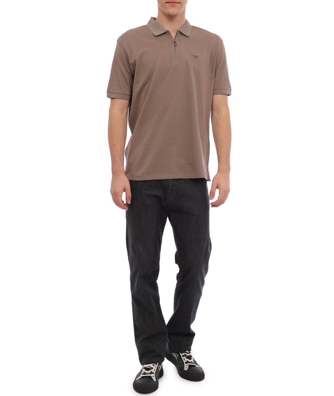 EMPORIO ARMANI Коричневое хлопковое поло с коротким рукавом, фото 2