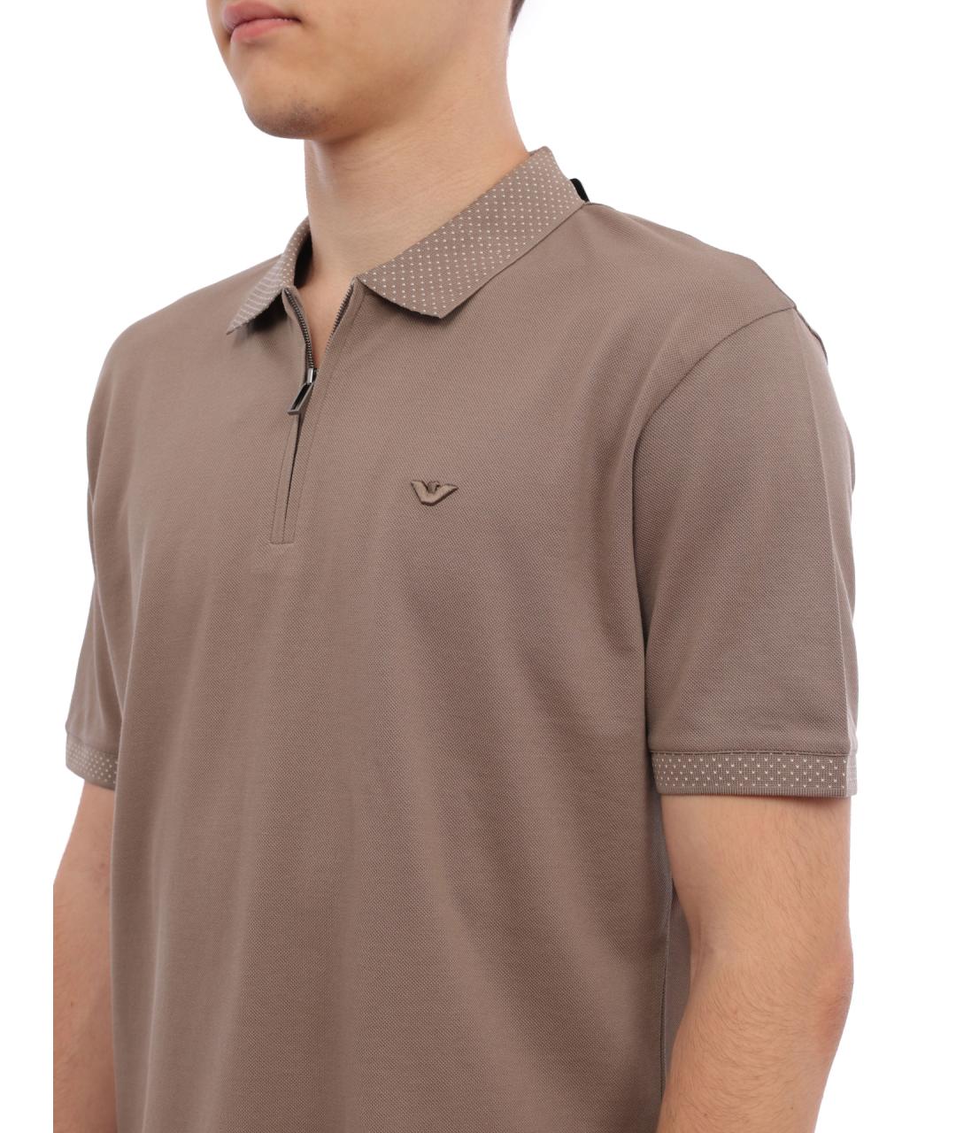EMPORIO ARMANI Коричневое хлопковое поло с коротким рукавом, фото 3