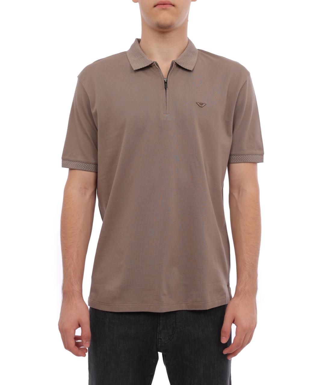 EMPORIO ARMANI Коричневое хлопковое поло с коротким рукавом, фото 1