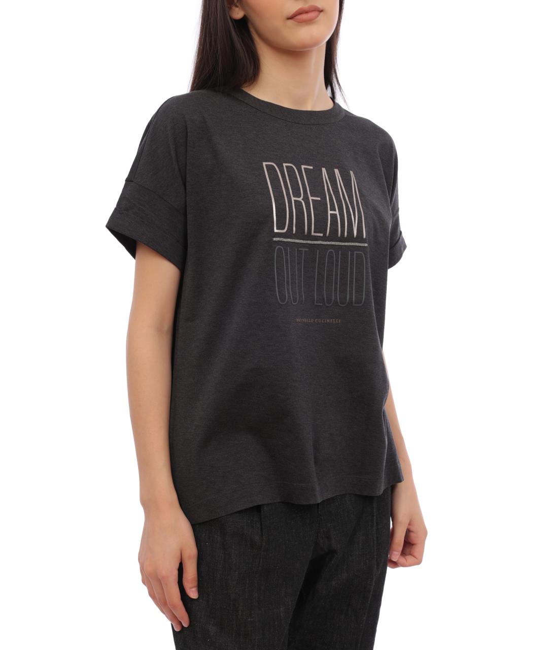 BRUNELLO CUCINELLI Серая хлопковая футболка, фото 4