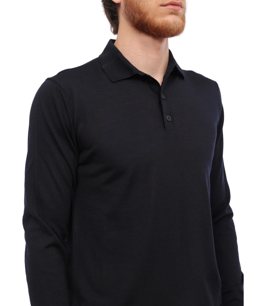 EMPORIO ARMANI Синее хлопко-шерстяное поло с длинным рукавом, фото 4