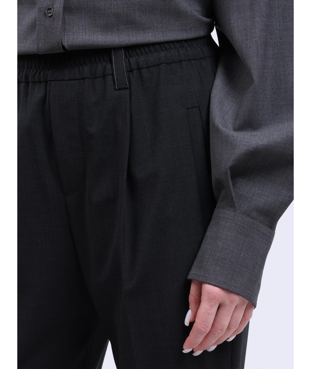 BRUNELLO CUCINELLI Антрацитовые шерстяные прямые брюки, фото 4