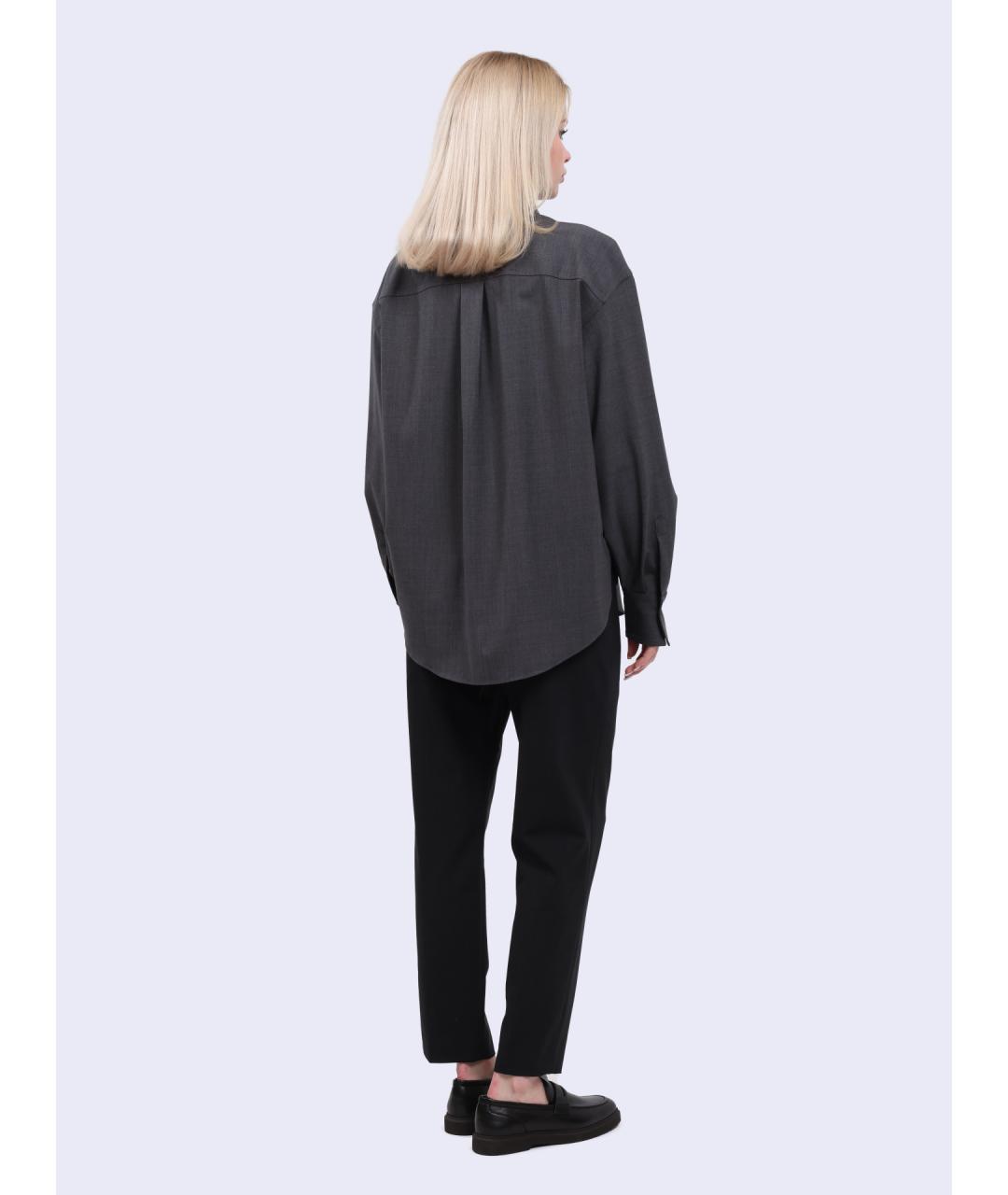 BRUNELLO CUCINELLI Антрацитовые шерстяные прямые брюки, фото 5