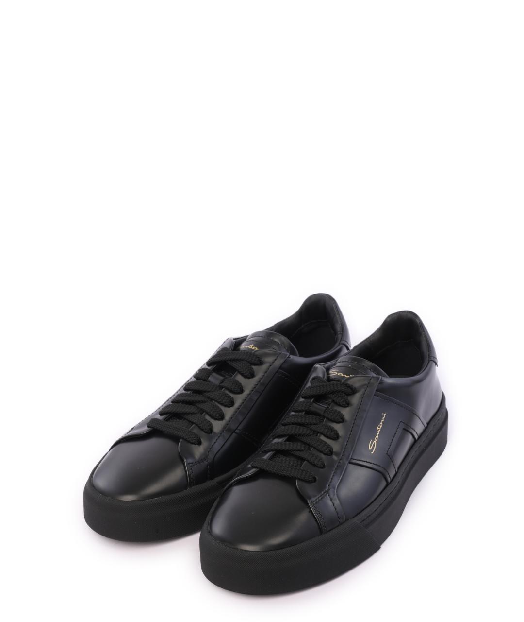 SANTONI Черные кожаные кеды, фото 2