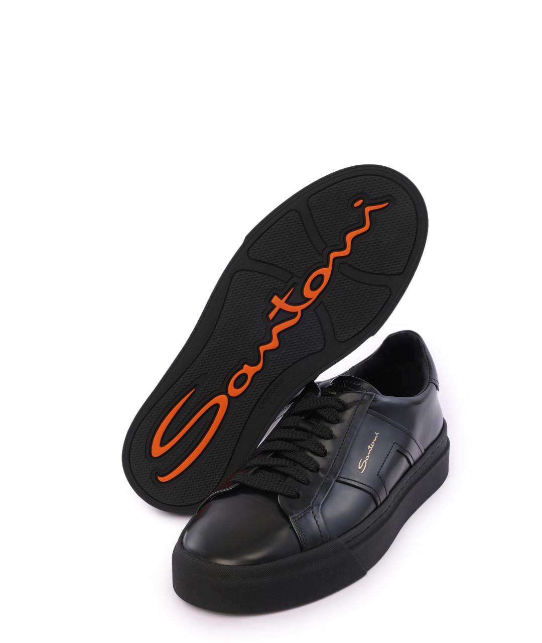 SANTONI Черные кожаные кеды, фото 4