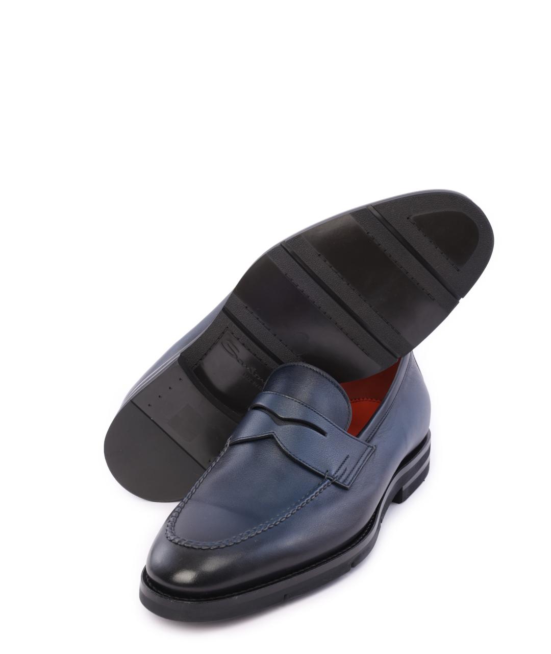 SANTONI Темно-синие кожаные лоферы, фото 5