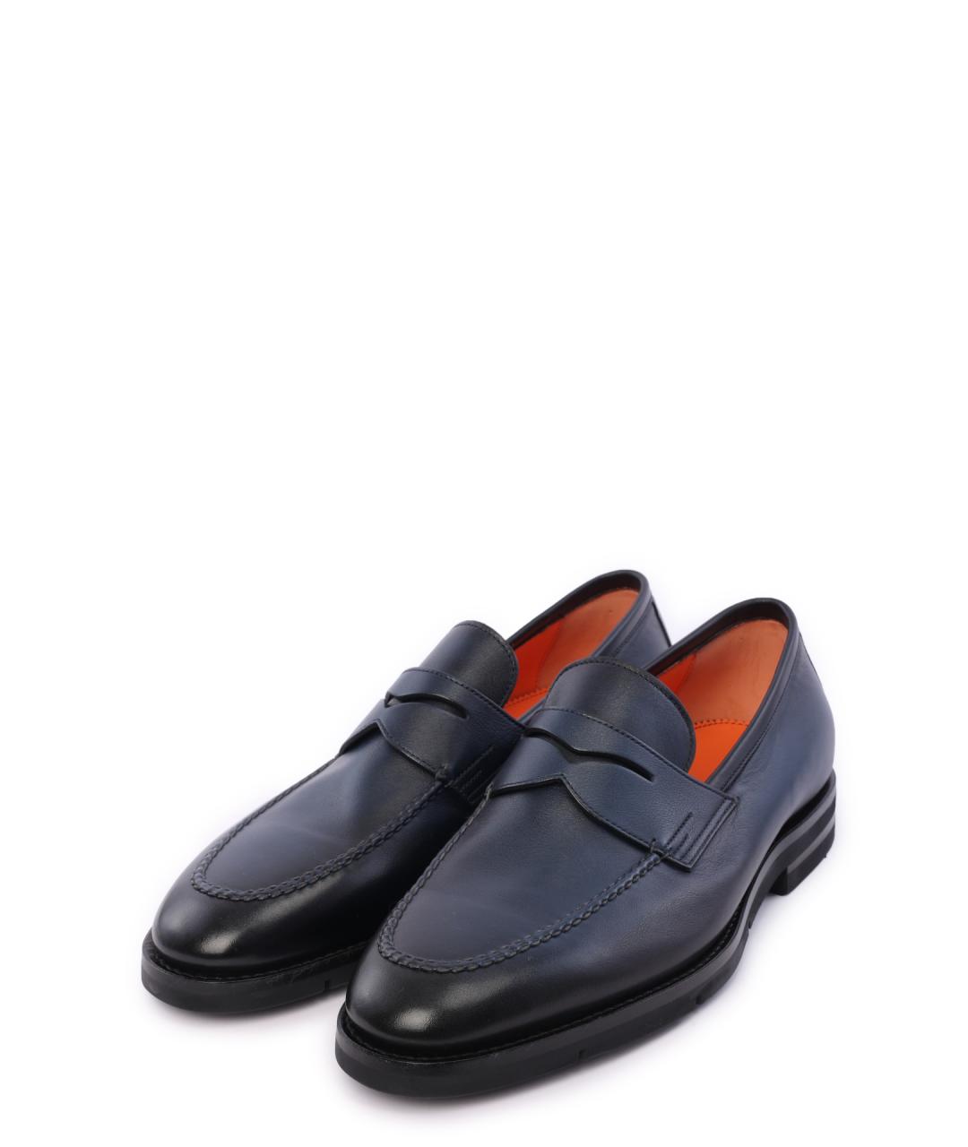 SANTONI Темно-синие кожаные лоферы, фото 2