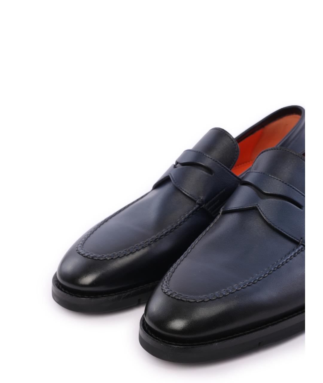 SANTONI Темно-синие кожаные лоферы, фото 6