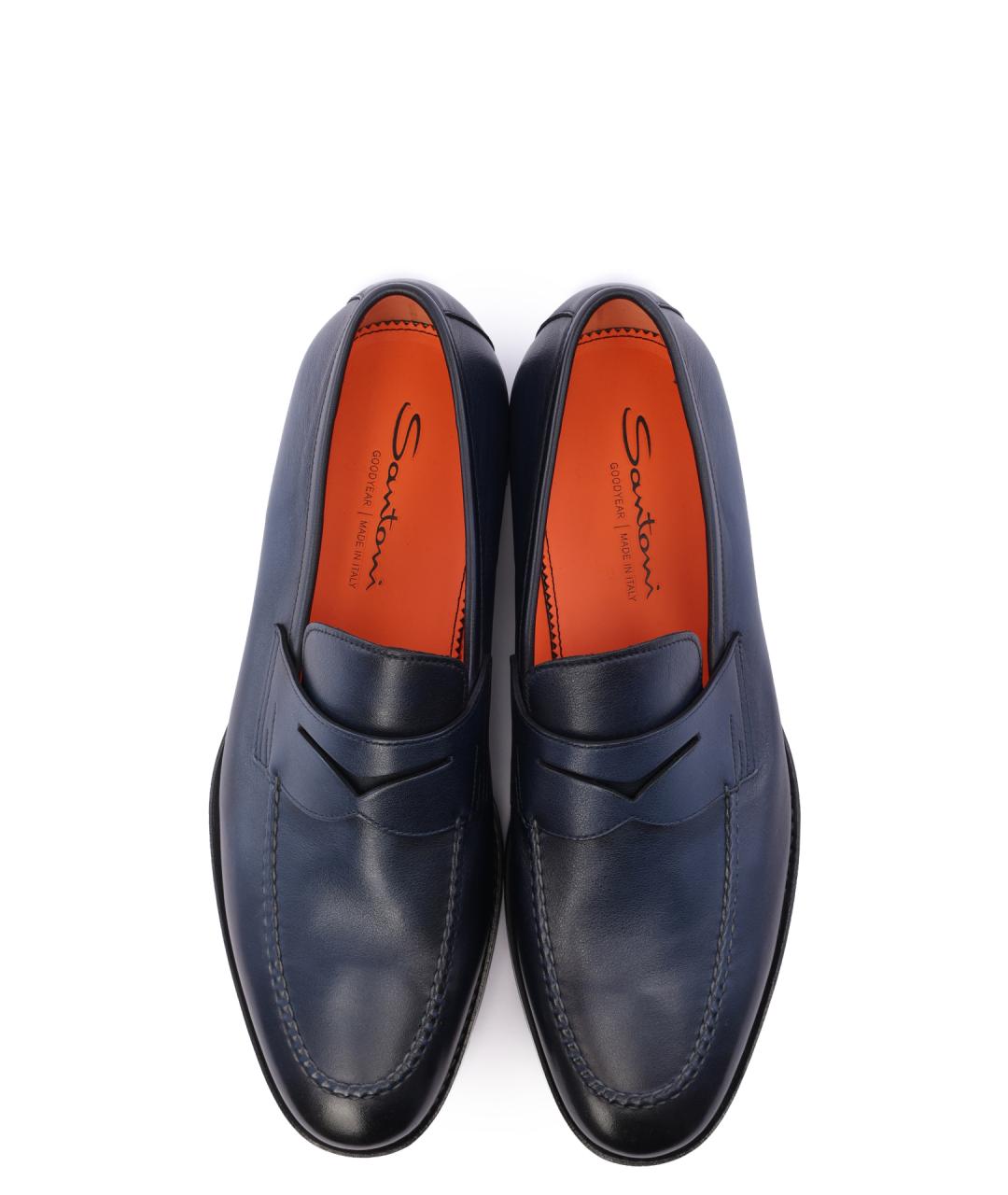 SANTONI Темно-синие кожаные лоферы, фото 4