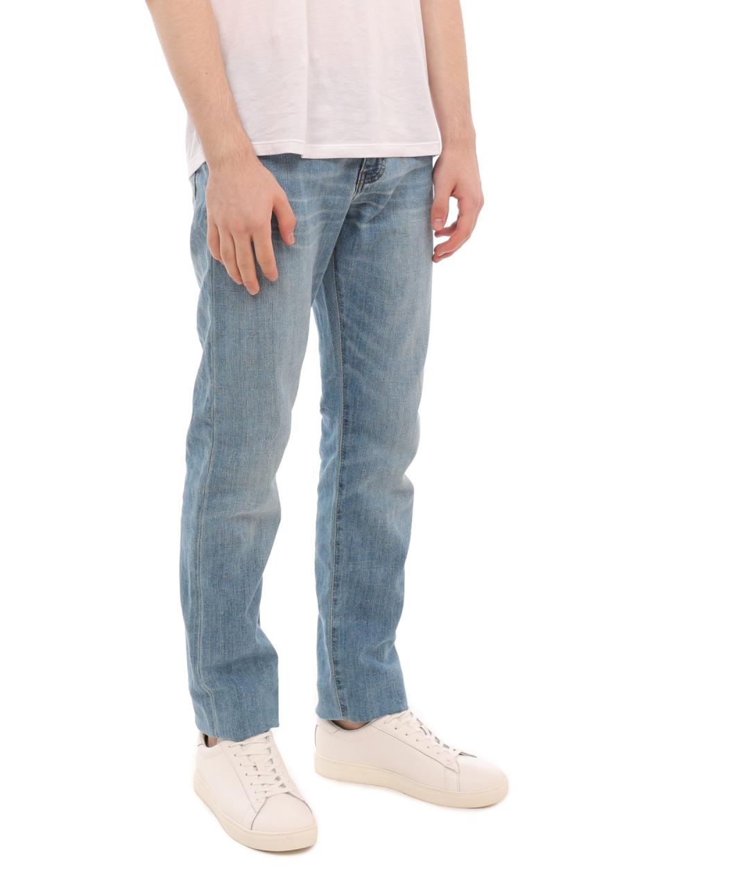 ARMANI EXCHANGE Голубые хлопко-кашемировые прямые джинсы, фото 3