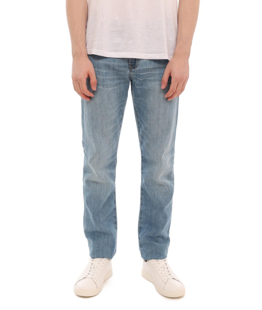 ARMANI EXCHANGE Голубые хлопко-кашемировые прямые джинсы, фото 1