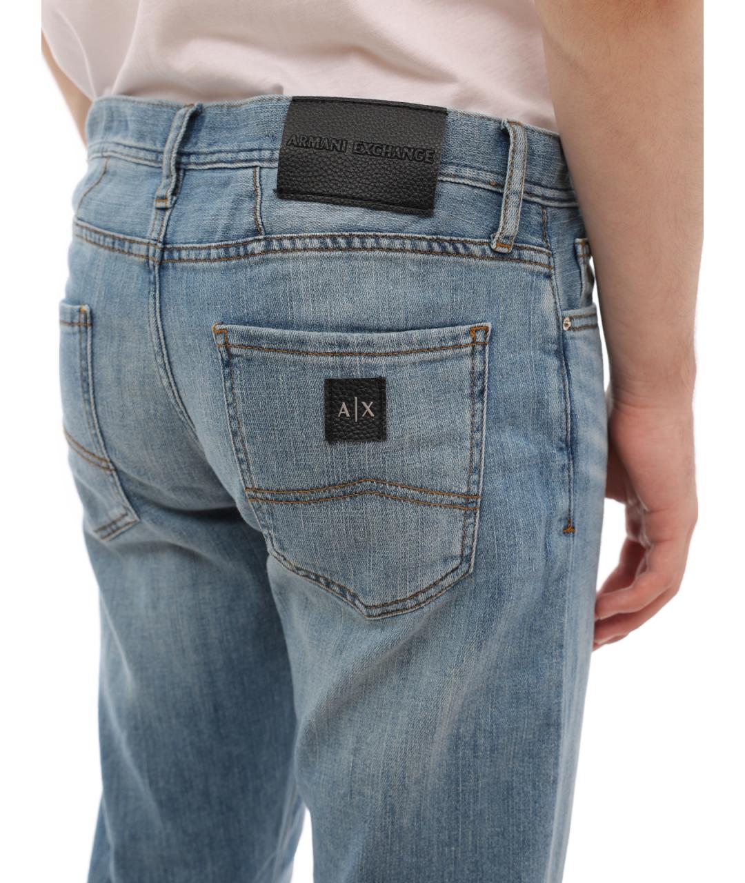 ARMANI EXCHANGE Голубые хлопко-кашемировые прямые джинсы, фото 7