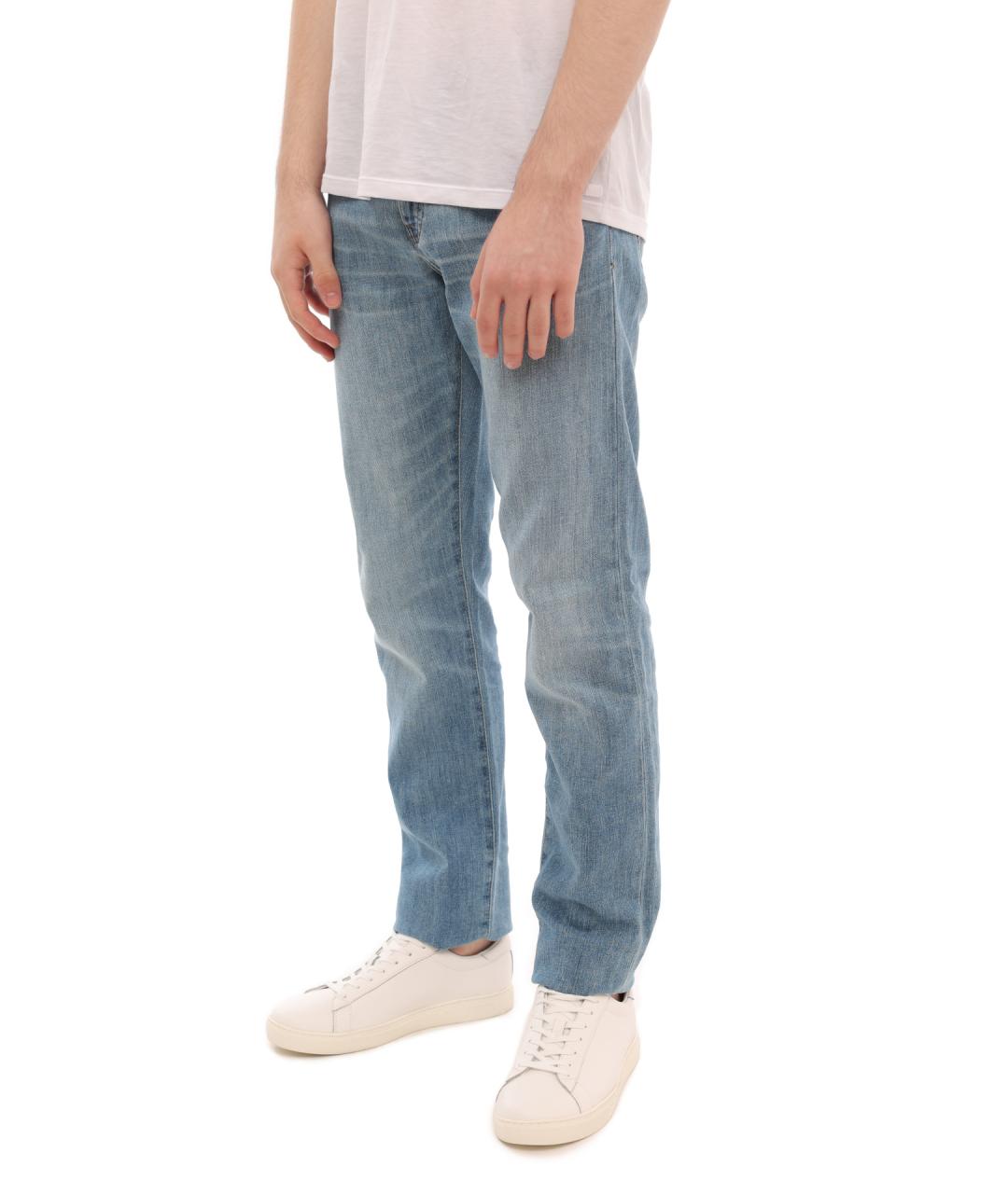 ARMANI EXCHANGE Голубые хлопко-кашемировые прямые джинсы, фото 4