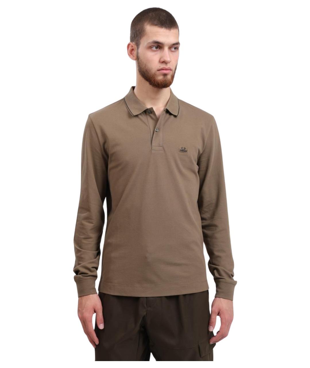 CP COMPANY Коричневое хлопковое поло с длинным рукавом, фото 1