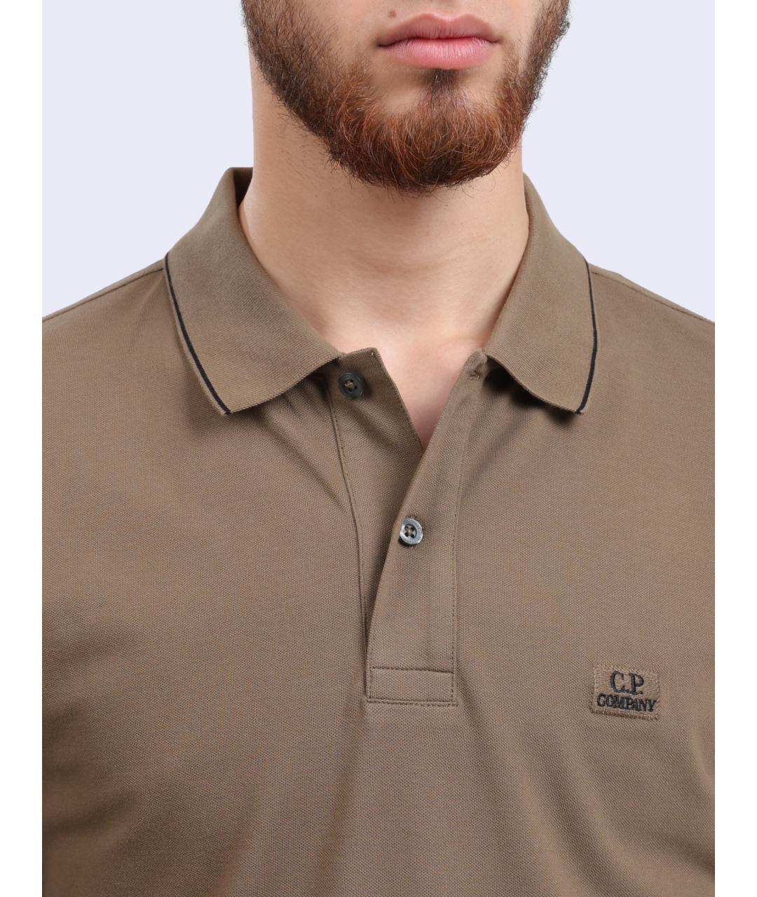 CP COMPANY Коричневое хлопковое поло с длинным рукавом, фото 4