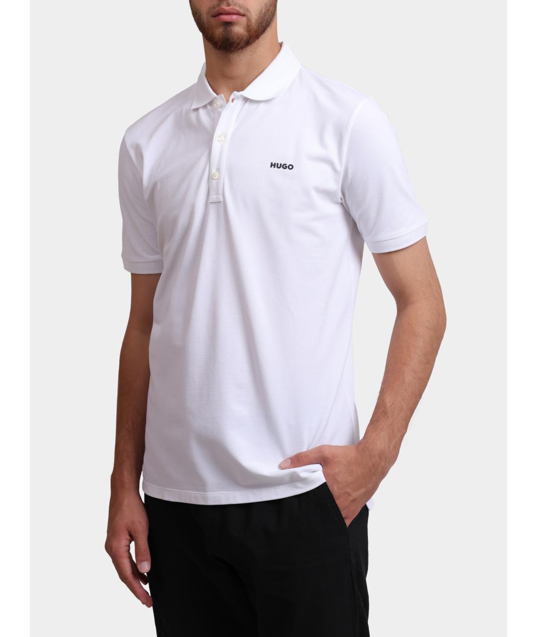 HUGO Белое хлопковое поло с коротким рукавом, фото 3
