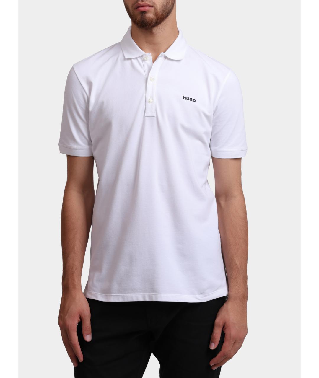 HUGO Белое хлопковое поло с коротким рукавом, фото 5