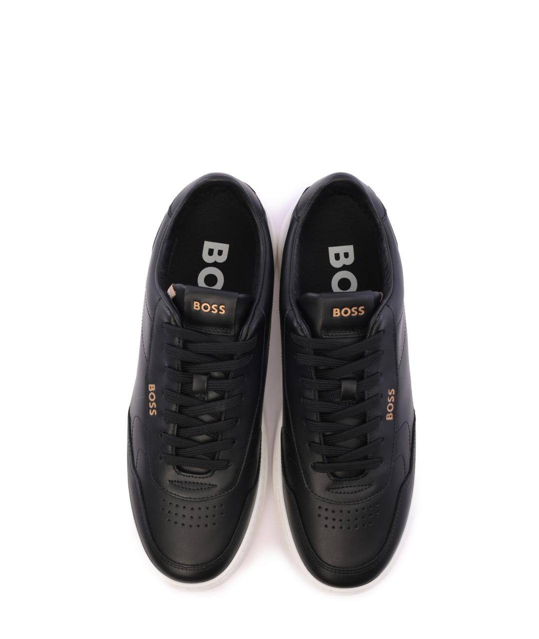 HUGO BOSS Черные кожаные низкие кроссовки / кеды, фото 4