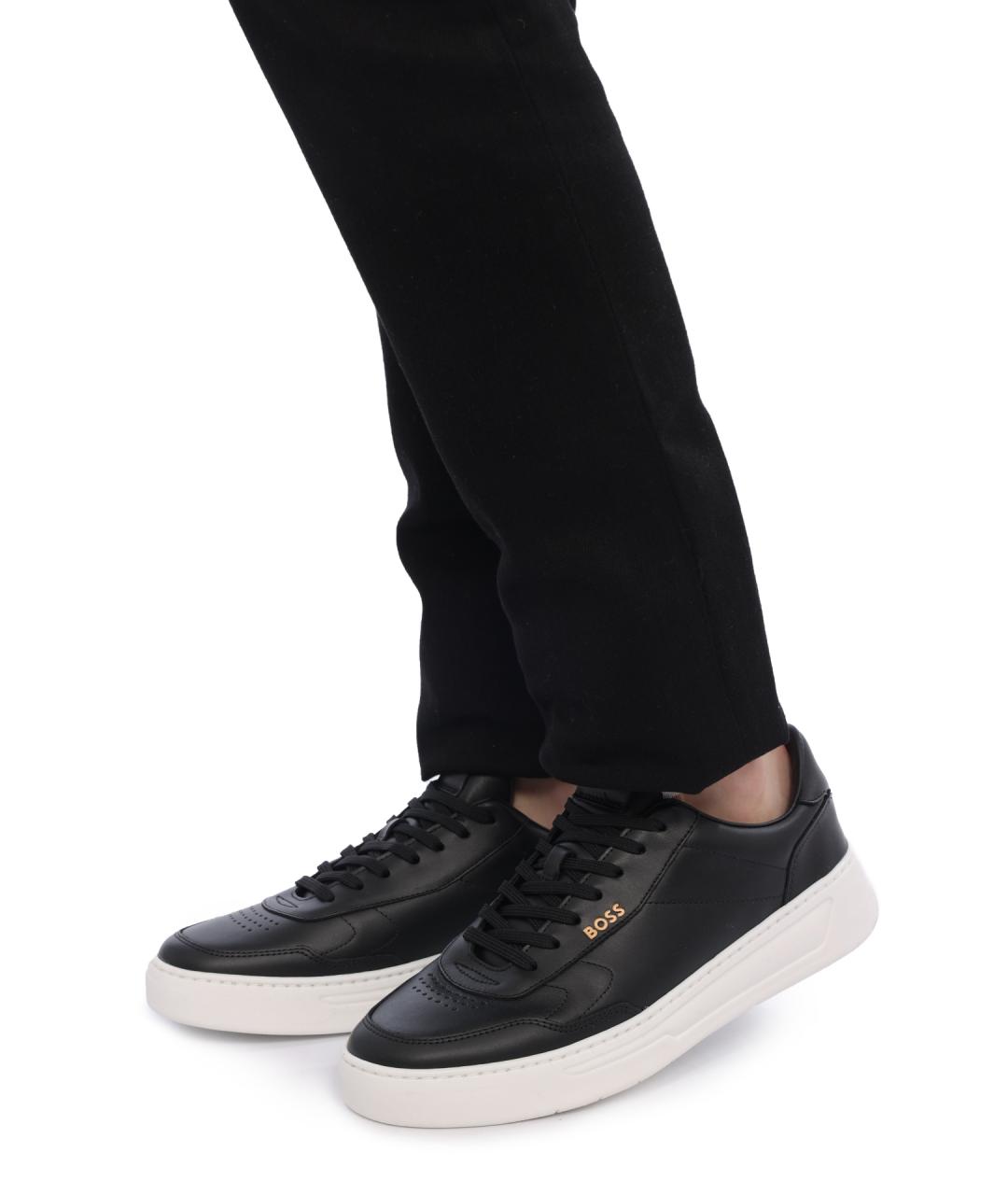 HUGO BOSS Черные кожаные низкие кроссовки / кеды, фото 7