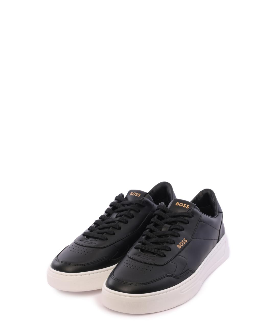 HUGO BOSS Черные кожаные низкие кроссовки / кеды, фото 2