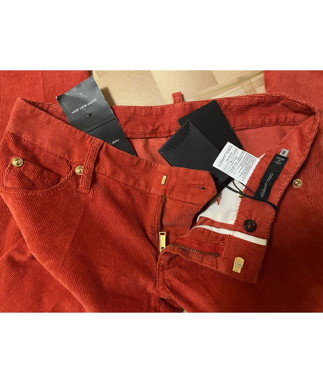 DSQUARED2 Красные велюровые брюки узкие, фото 3