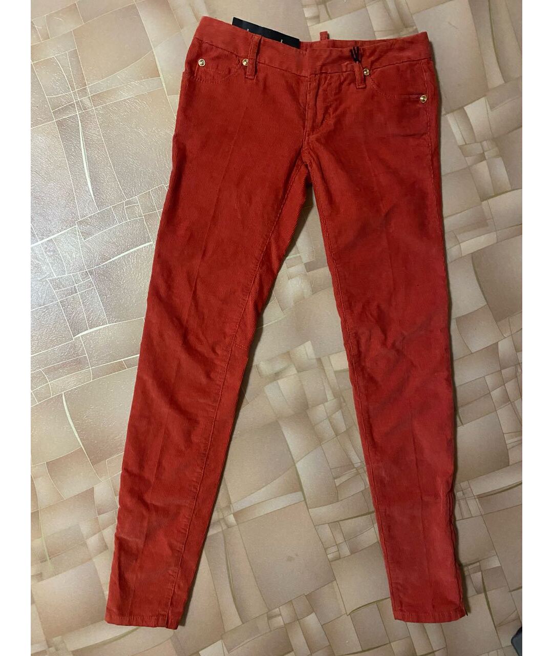 DSQUARED2 Красные велюровые брюки узкие, фото 6